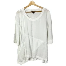 Citron White Scoop Neck 3/4 Sleeve Asymmetrical Hem Blouse M
