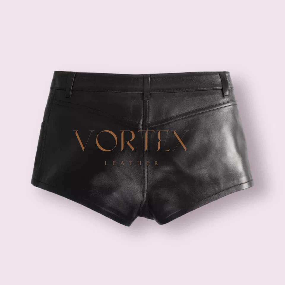 Pantalones Cortos de Cuero para Mujer Pantalones Negros Damas Niñas Cuero Gimnasio Verano LGBT Foto 3 de 4