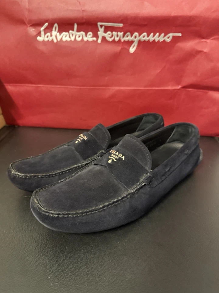 Prada Men's shoes suede loafer driver blue US 10 $1170 MSRP - Image 2 of 4
