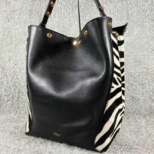MULBERRY Hand Shoulder Bag Tote Purse Camden Leather Black White Zebra Authentic