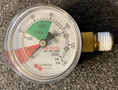 Taprite CO2 High Performance Regulator Replacement Gauge 0-2000 PSI Left Hand