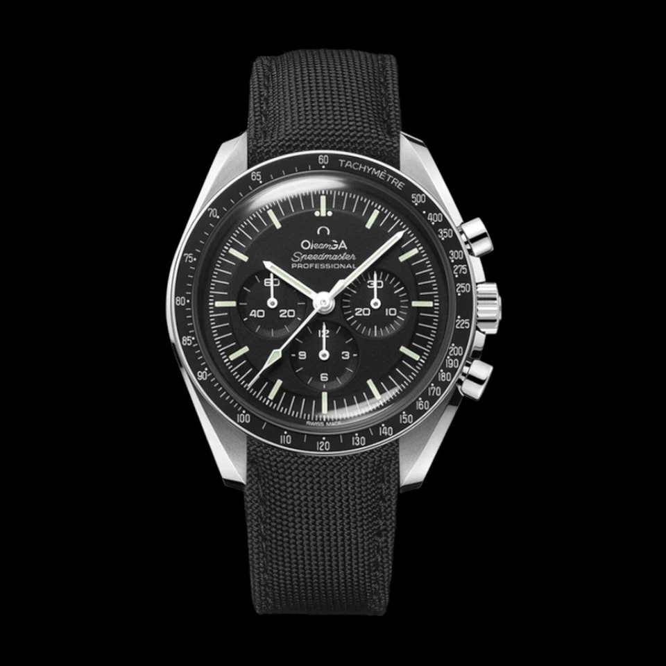 Nueva correa de reloj de extremo curvo de goma de tela de vela de 20 mm para Omega Speedmaster Moonwatch Foto 3 de 4