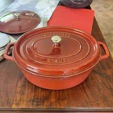 STAUB Cast Iron Oval Cocotte, Dutch Oven, Made in France 33cm/13” Red