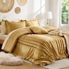 MUSSEL Luxury Gold Velvet Queen Size Bedding Comforter Set 3 Pieces