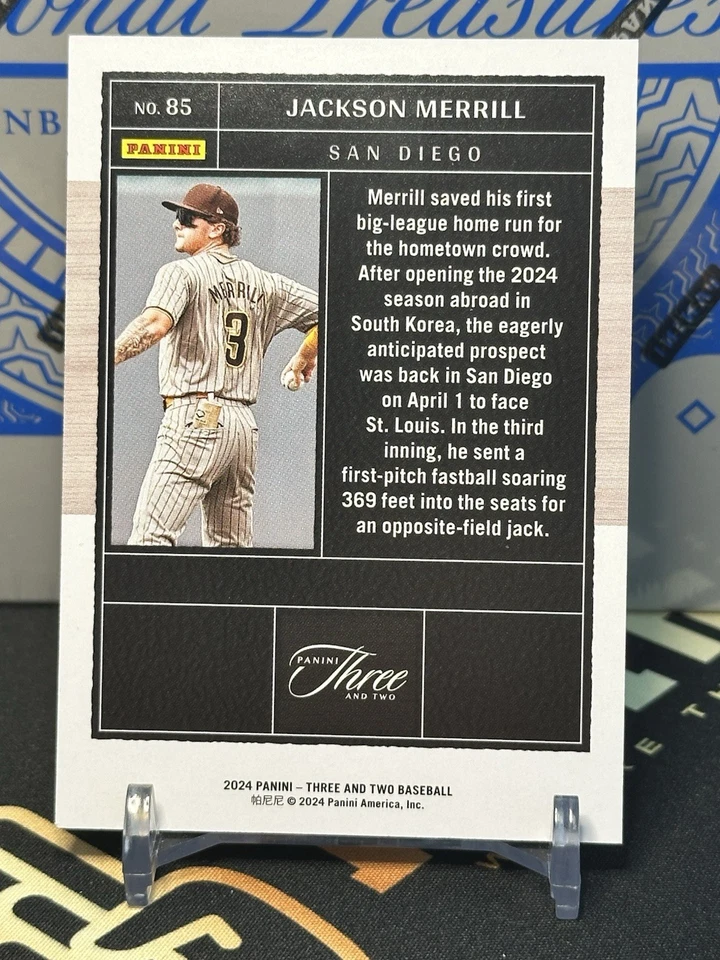 2024 Panini Three and Two Holo Gold #85 Jackson Merrill /10 SSP Padres Star RC - Image 3 of 3
