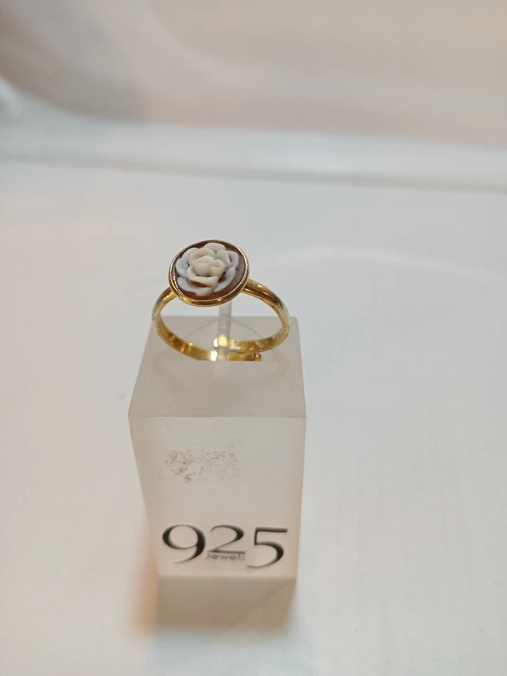 Anello Cammeo Floreale Montato Su Argento 925 Dorato Regolabile Per Varie Misure - Immagine 4 di 4