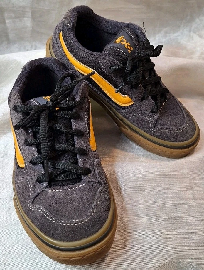 VANS Caldron Jóvenes Niños Talla 12 Negro Con Cordones Gamuza Tenis Zapatos Azul Marino/Amarillo Foto 2 de 4