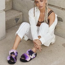 UGG Oh Yeah Tie Dye Women's 8 Magnolia Purple Faux Fur Slide Slipper Sandal