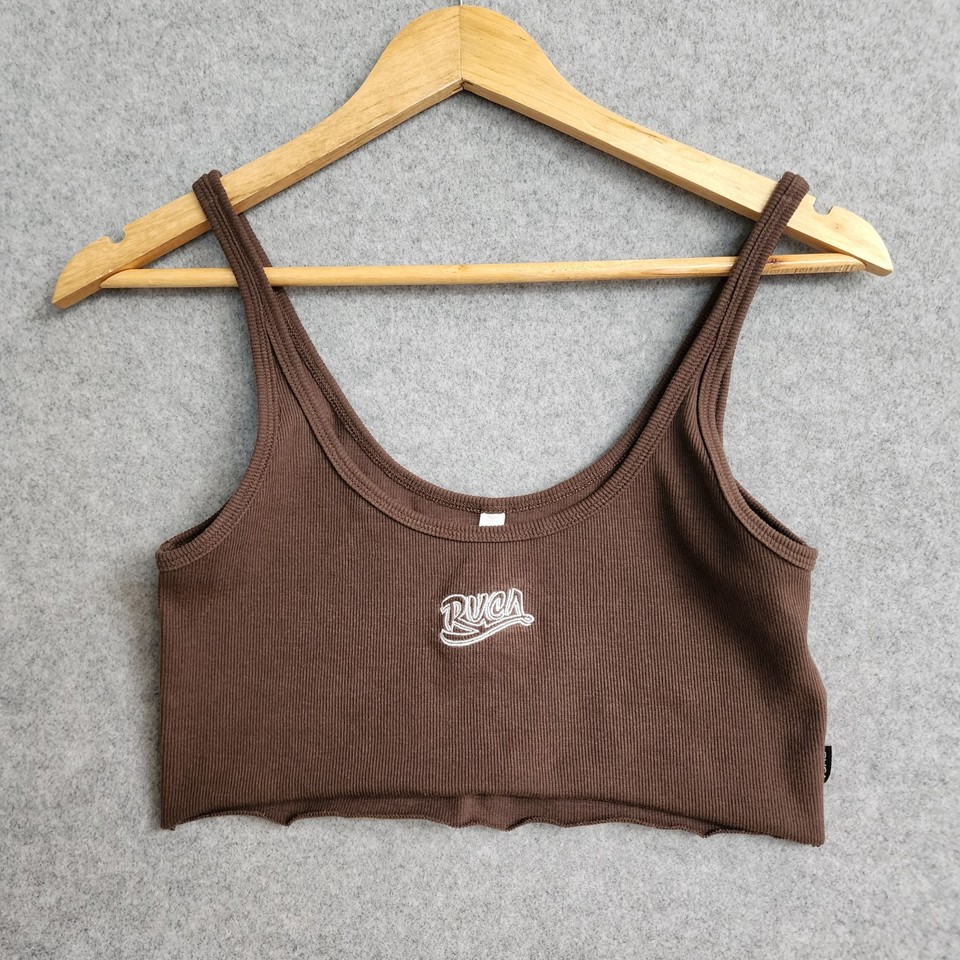 RVCA Crop Top Activewear Walking Running Yoga Size S Brown Ribbed 