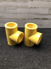 Lot of 2- 2" SOCKET FUSION TEE 2, IPS, PE2406, MOD, Yellow, ASTM,  2005808220