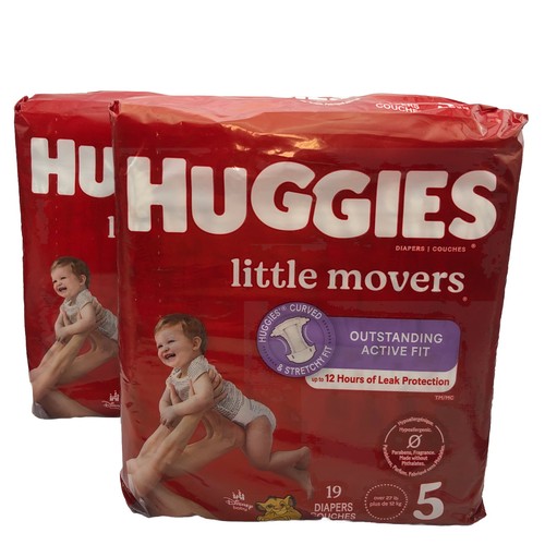 2 Pack Huggies Little Movers Baby Diapers size 5 (27+ lbs) 38 count