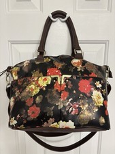 Bueno Floral Satchel Handbag Black Brown Faux Leather Crossbody Bag