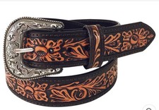 ROPER Men's Genuine Leather Brown Belt Hand Tooled Floral Finish 8637500 Size 34