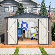 10x10 FT Outdoor Metal Storage Shed with Sturdy Frame  Lockable Door Brown
