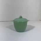 Fire King Jadeite Jane Ray Sugar Bowl w/ Lid Vintage Green Milk Glass Ribbed