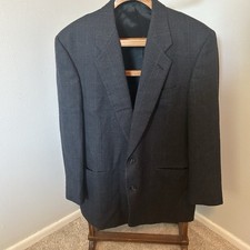 Vintage Navy Blue 100 Lambswool Plaid Blazer Jacket Sports Coat 42L