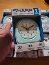 Sharp Quartz Analog Battery Operated Mint Alarm Clock Ascending Volume Backlight