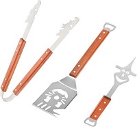 Grillbesteck Set 3-Teilig Edelstahl Mit Holzgriffen Grillzange Wender Gabel
