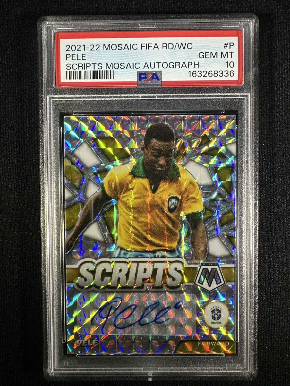 2021-22 Mosaic FIFA Road To World Cup Pele 🐐 Scripts Mosaic Auto PSA 10 🔥 view 1