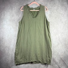 Tommy Bahama Dress Womens XL Green Linen Ruffle Raw Hem Coastal Boho Lightweight