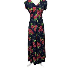 Vintage 70s Handmade Floral Maxi Dress size Small Flutter Sleeve