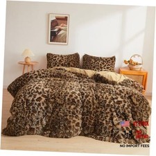 Cheetah Print Fluffy Faux Fur Duvet Cover Set, 3 Queen Cheetah Print Brown