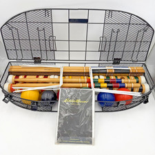 Vintage Eddie Bauer 6 Person Outdoor Croquet Set & Wire Carrying Case Excellent!