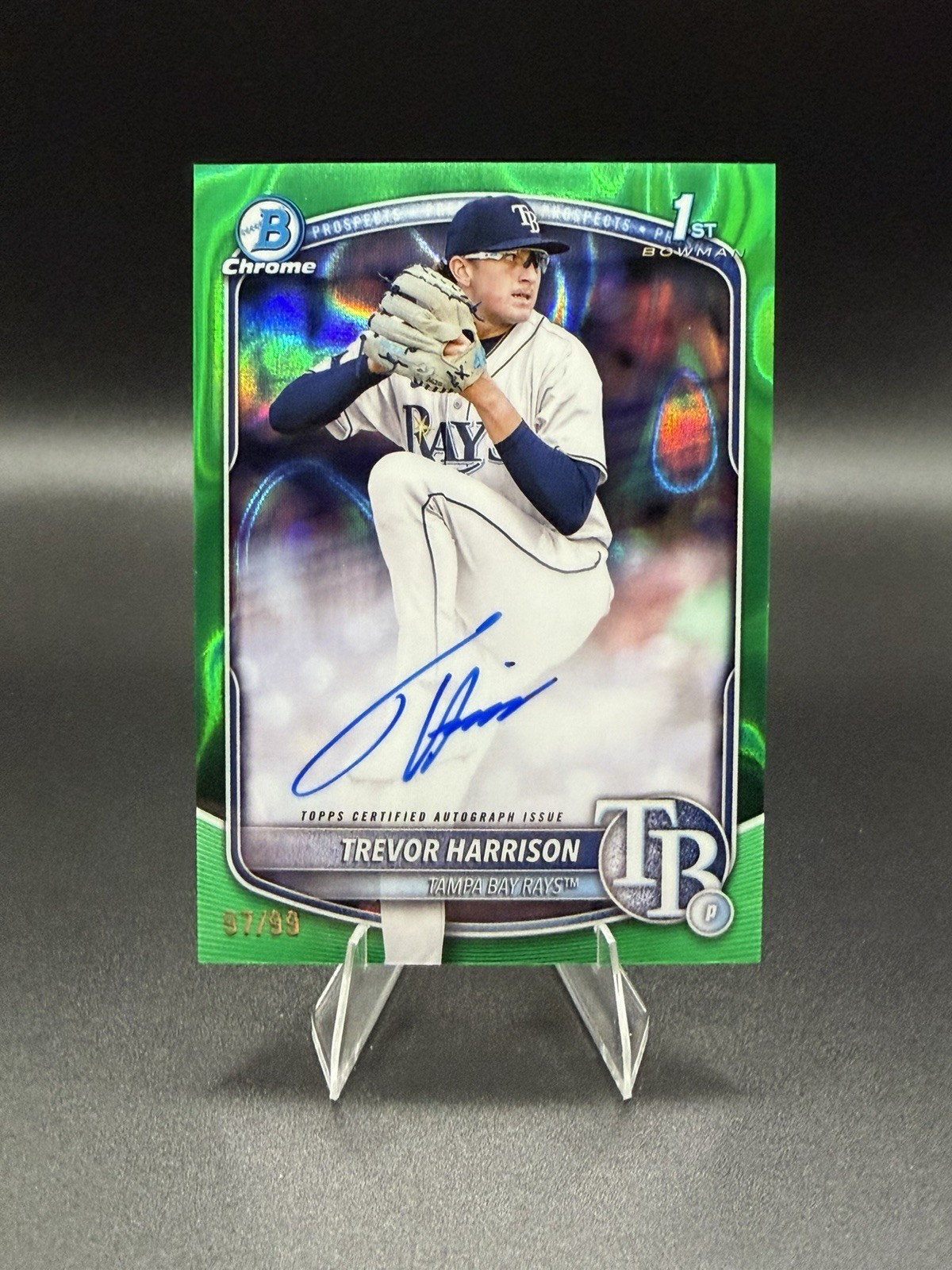 2025 Bowman Chrome Trevor Harrison Auto Green Lava Refractor 1st Prospect #5/99