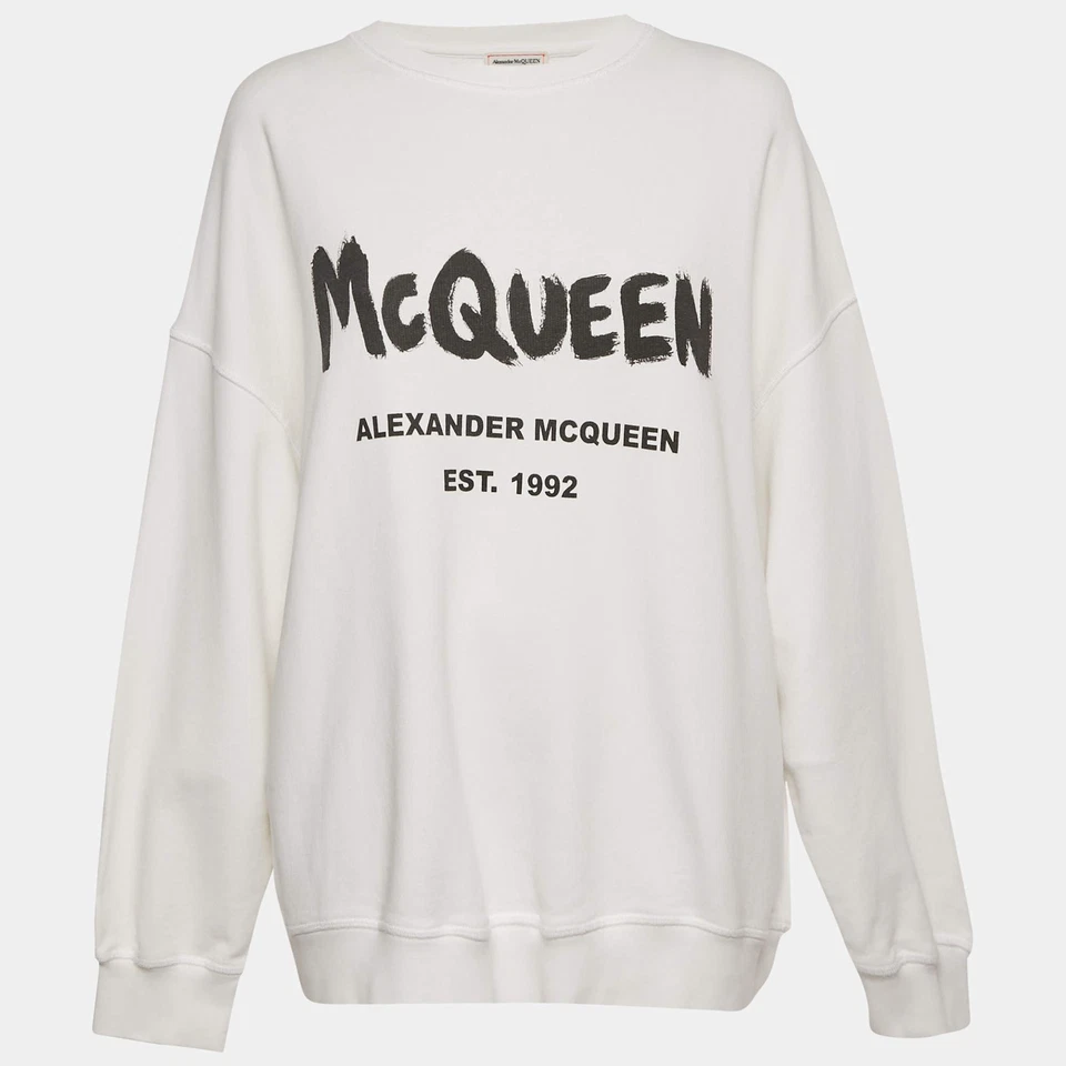 Alexander McQueen White Logo Print Cotton Sweatshirt L