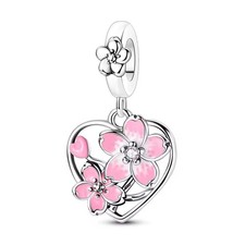 Cherry Blossom Flower 925 Sterling Silver Charm for Bracelet or Necklace