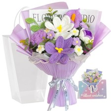 Crochet Flower Bouquet, Purple Handmade Knitted Flower, Crochet Rose Tulips Call