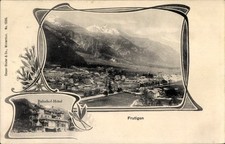 Postcard Frutigen canton of Bern, general view, station hotel - 4264423