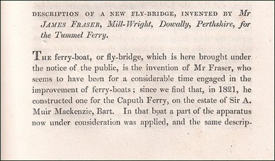 DESCRIPTION OF A NEW FLY-BRIDGE. INVENTED BY MR. JAMES FRASER, MILL-WRIGHT, DOWA