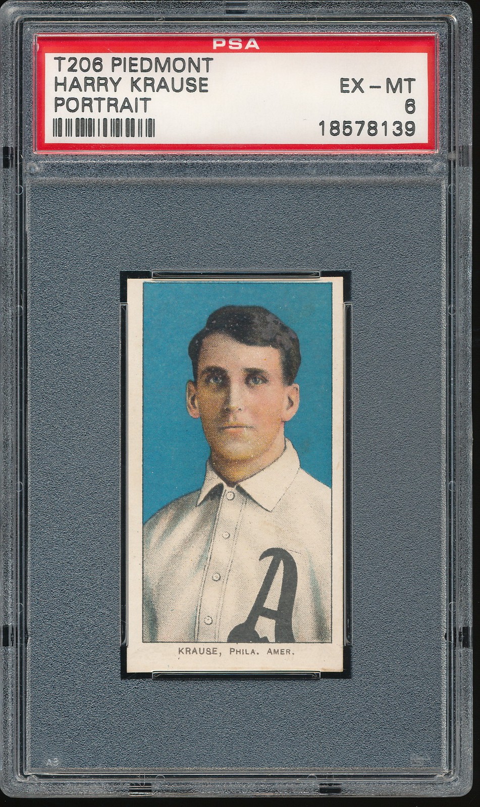 T206 Piedmont 350/25 Harry Krause (Portrait) PSA 6 - A's - POP 33
