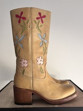 R.Soles Judy Rothchild Tan Leather Biker Cowboy Boots Excellent Condition 37