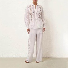 NWT Zimmermann Lace Long Sleeve Shirt and Elastic High Waist Lace Trim Pants Set