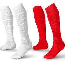 Chuarry Scrunch Football Socks 22 x 44 cm / 8.66 x 17.32 inches, White, Red