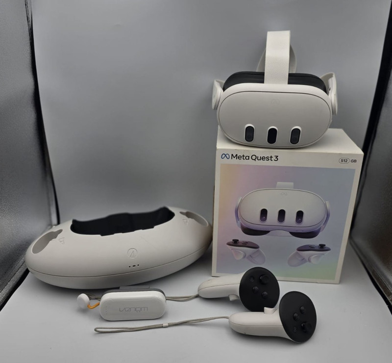 Meta Quest 3 512GB VR Headset Controllers W/Charging Dock & Extra Battery