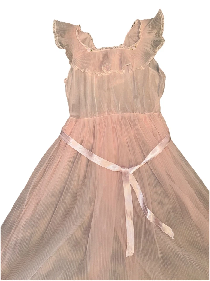 Vintage Pink Satin Rayon Lace Nightgown Nan Flower Bridal Rare Lingerie - Image 4 of 4