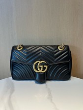 Authentic Gucci GG Marmont Black Leahter Shoulder Bag Medium