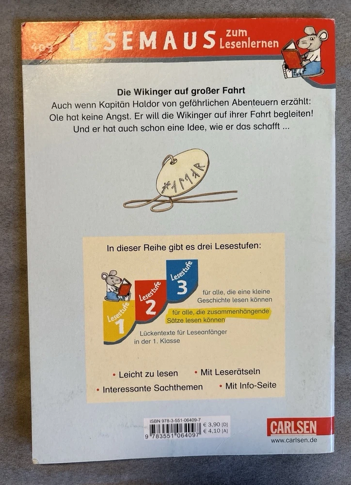 Die Wikinger auf großer Fahrt Lesestufe 2, Lesemaus zum Lesenlernen, Carlsen