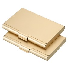 2 Pack Business Card Holder Aluminum Metal Card Case Professional Pocket Gold