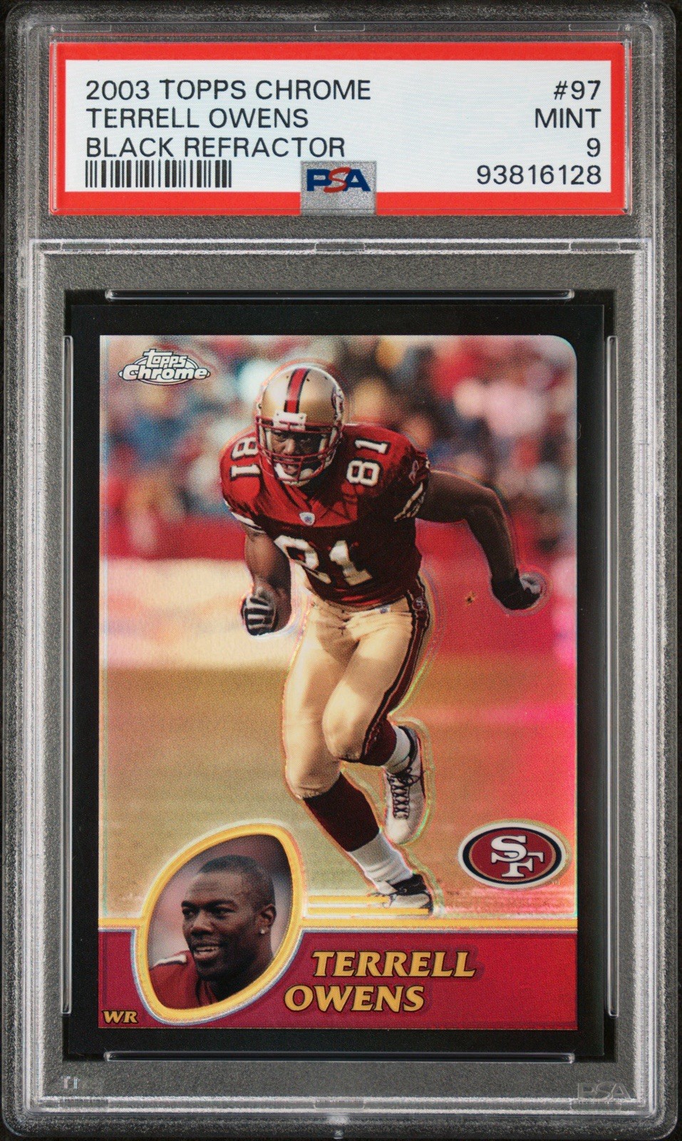 2003 Topps Chrome Terrell Owens #97 Black Refractor #/599 PSA 9 MINT HOF