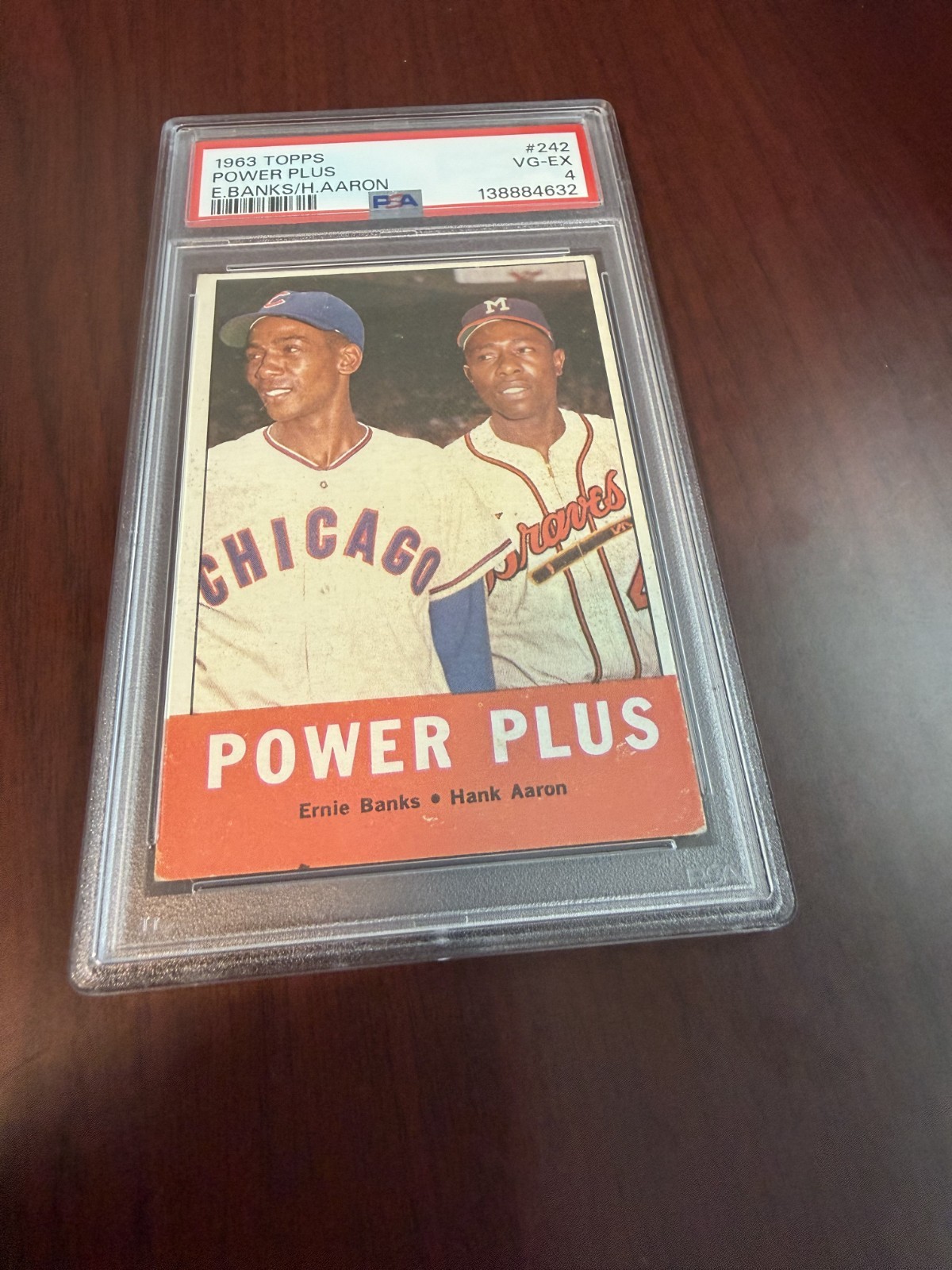 1963 Topps Power Plus #242 Hank Aaron/Ernie Banks HOF. PSA 4