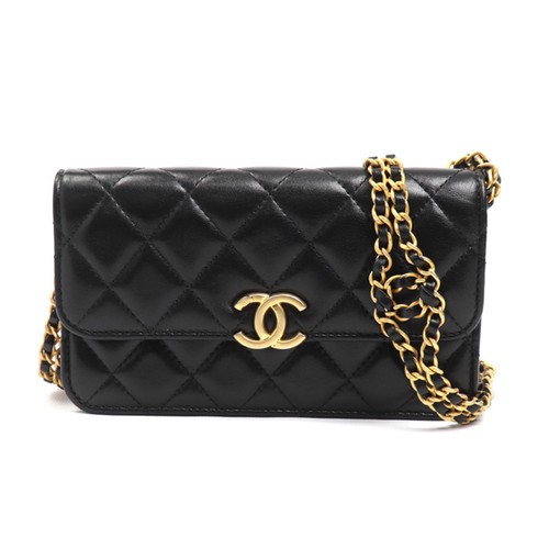 CHANEL Matelass Flap Phone Holder Shoulder Bag Black AP3106 Ladies Used     Cond