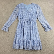 Kirundo Womens Dress Small Blue Floral Faux Wrap Ruffle Tiered Long Sleeve Flowy