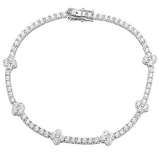 Lucky MOISSANITE Clover Tennis Chain Bracelet for Women 925 Sterling Silver