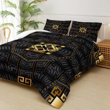 Black and Gold Plaid Comforter Set King  King Quilt Bedding Set Plaid  with 1 C...
