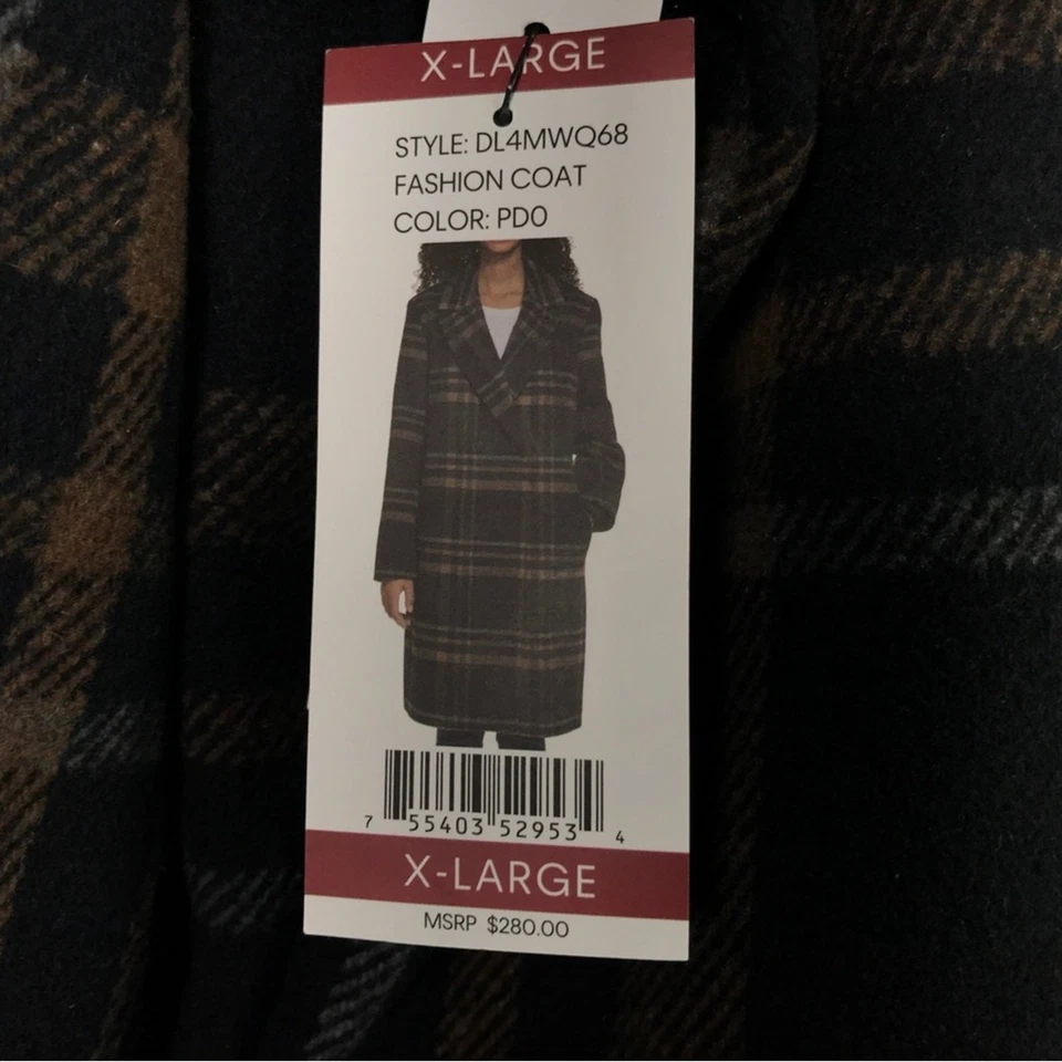 Abrigo DKNY a Cuadros Moda con Botones, Para Mujer Talla XL - Marrón/Negro Foto 4 de 4