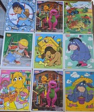 Playskool Vintage Wooden Tray Puzzles Lot of 9 Disney Sesame Street, Barney